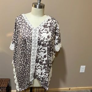 Crazy Train 3X leopard cow print crocheted tunic/ cover up nwt